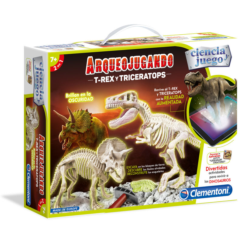 Arqueojugando T Rex y Triceratops fosforescente de CLEMENTONI - Frikibase.com