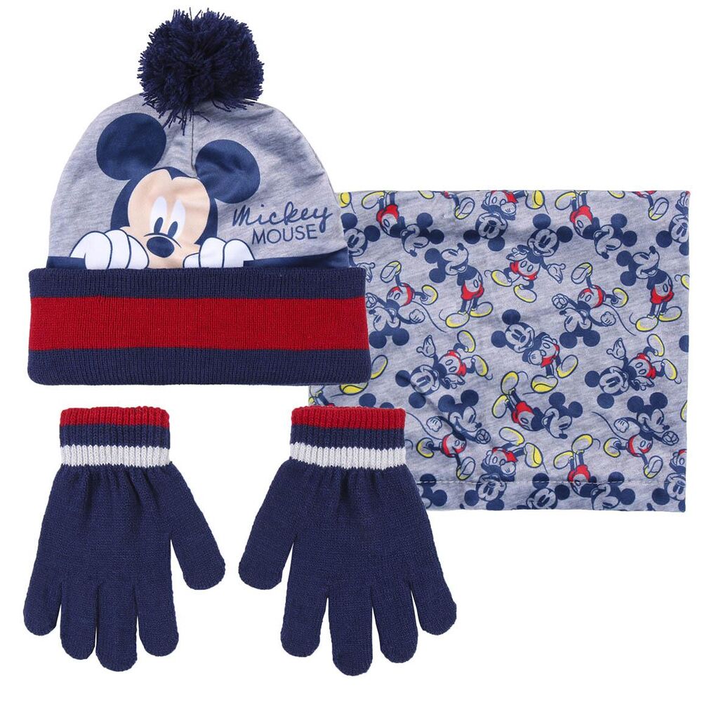 Conjunto Infantil gorro guantes braga cuello Mickey Disney