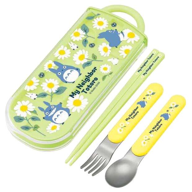 Estuche palillos + cuchara + tenedor Margaritas Totoro Mi Vecino Totoro