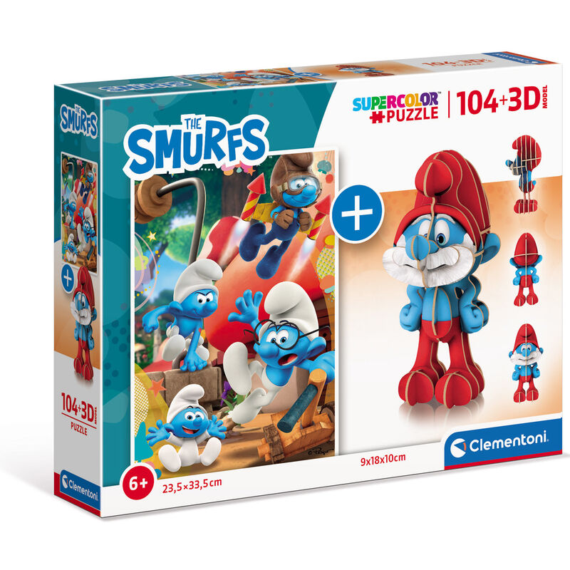 Puzzle 3D Pitufos + puzzle 104pzs de CLEMENTONI - Frikibase.com