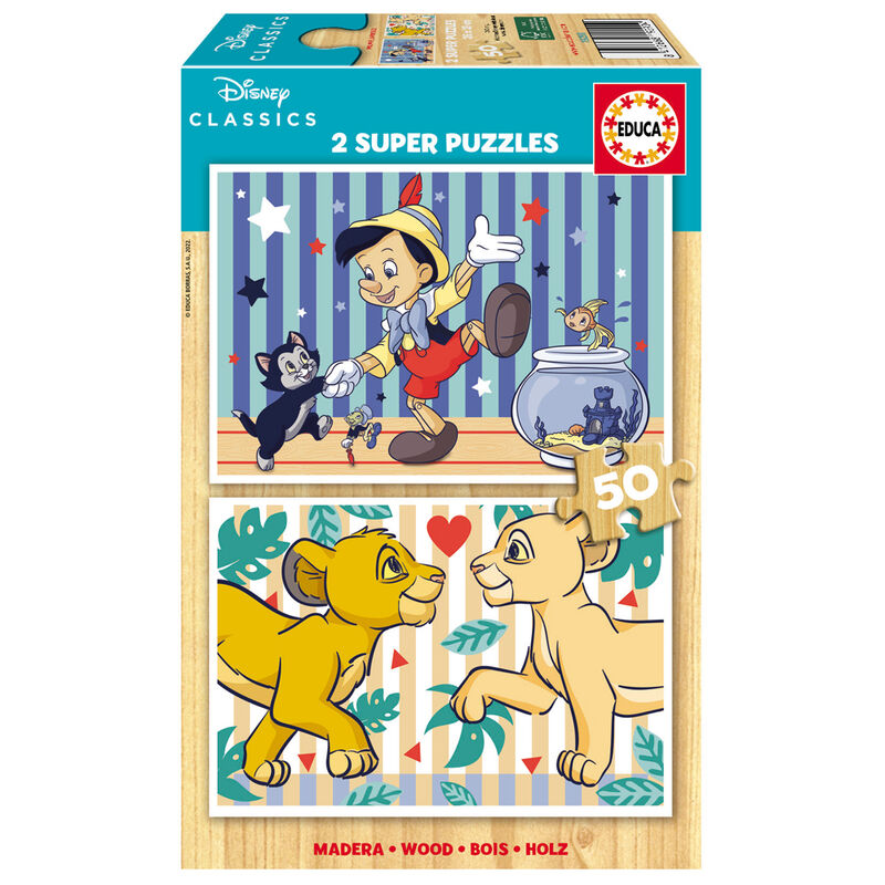 Puzzle Pinocho + El Rey Leon Disney 2x50pzs de EDUCA BORRAS - Frikibase.com