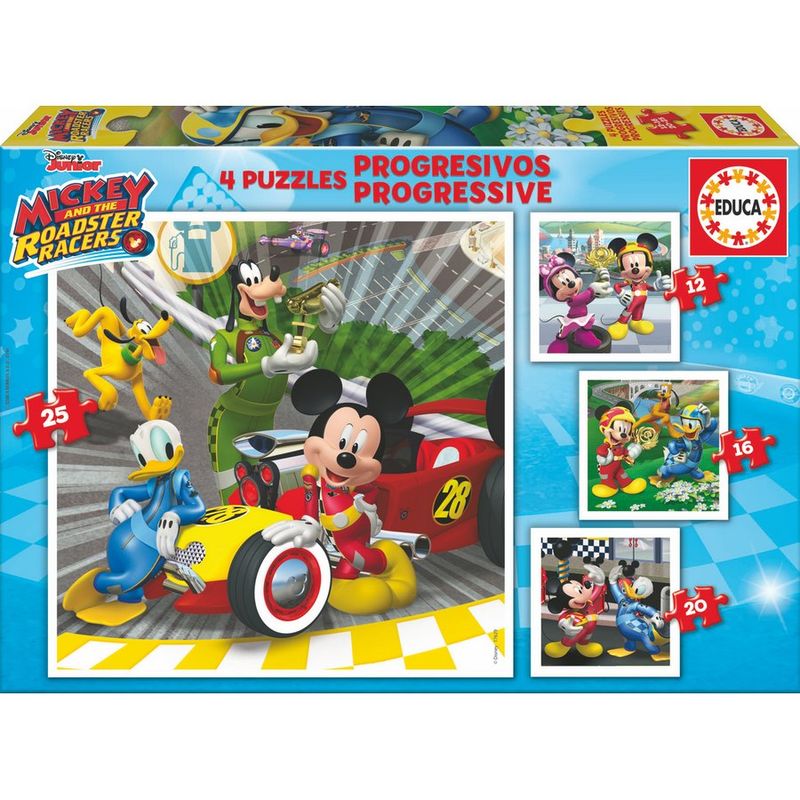 Puzzle Progresivo Mickey and the Roadster Racers Disney 12-16-20-25pzs de EDUCA BORRAS - Frikibase.com