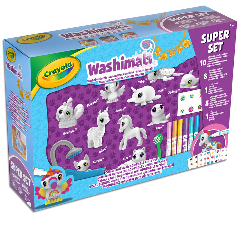 Super set 10 mascotas + Stickers lavables Washimals Pets Crayola