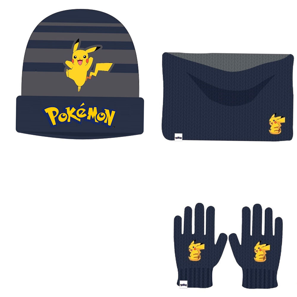 Conjunto gorro guantes braga cuello Pikachu Pokemon infantil de NINTENDO - Frikibase.com