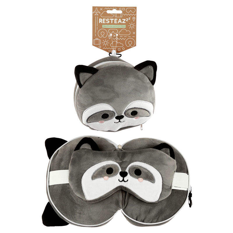 Almohada viaje antifaz Mapache Relaxeazzz - Frikibase.com