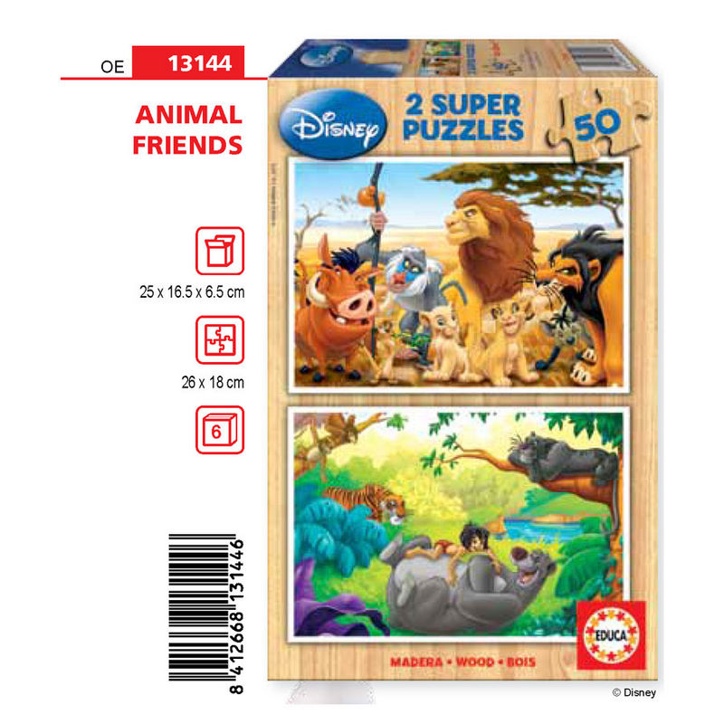 Puzzle El Rey Leon + El Libro de la Selva Animal Friends Disney madera 2x50pzs - Frikibase.com