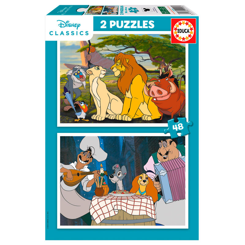 Puzzle El Rey Leon + La Dama y el Vagabundo Animals Disney 2x48pzs - Frikibase.com