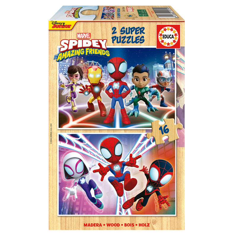 Puzzle Spidey Amazing Friends Marvel madera 2x16pzs - Frikibase.com