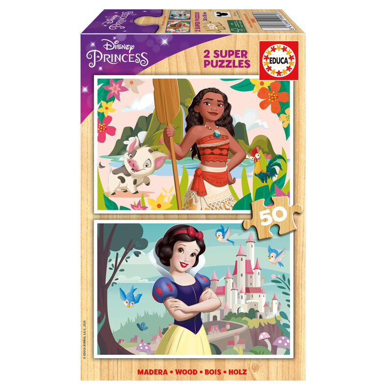 Puzzle Vaiana + Blancanieves Princesas Disney madera 2x50pzs - Frikibase.com