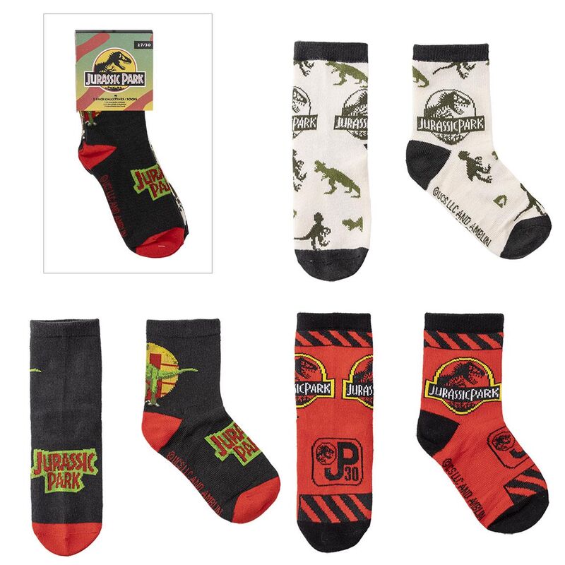 Set 3 calcetines Jurassic Park - Frikibase.com