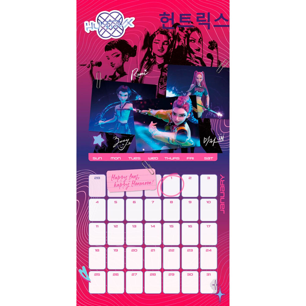 Calendario pared KPOP Demon Hunters 2026 - Frikibase.com