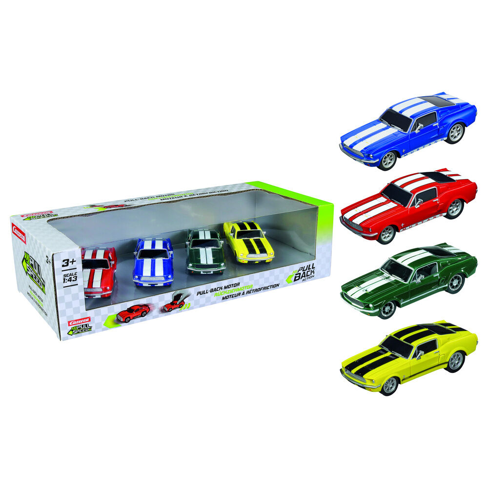 Blister 4 coches Ford Mustang 67 pull back - Frikibase.com