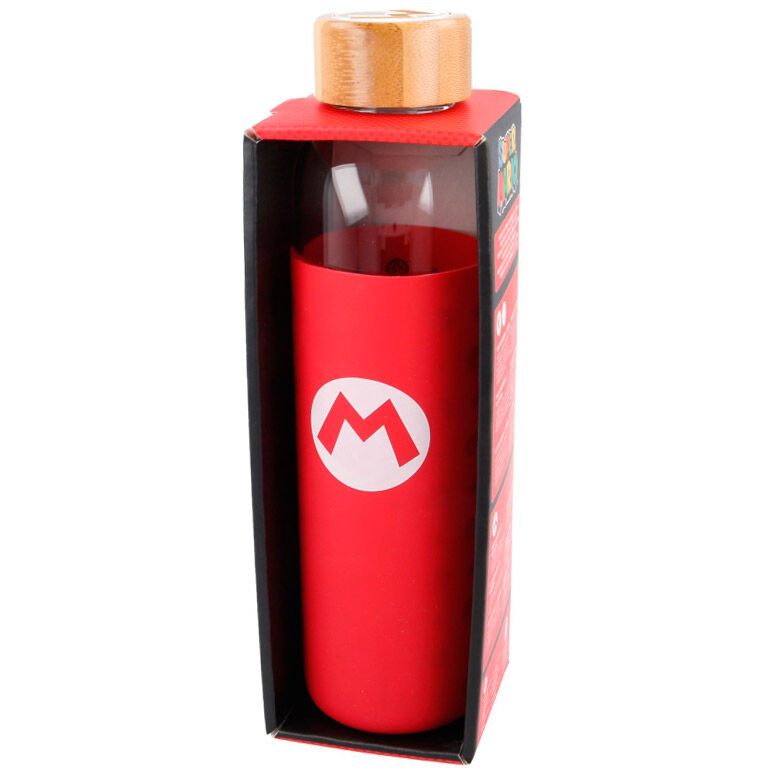 Botella cristal Super Mario Bros Nintendo funda silicona 585ml - Frikibase.com