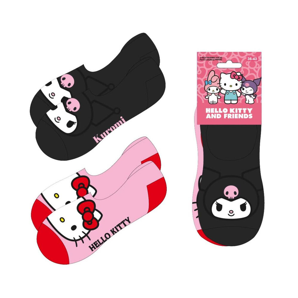Set 2 pares calcetines Kuromi Hello Kitty adulto - Frikibase.com