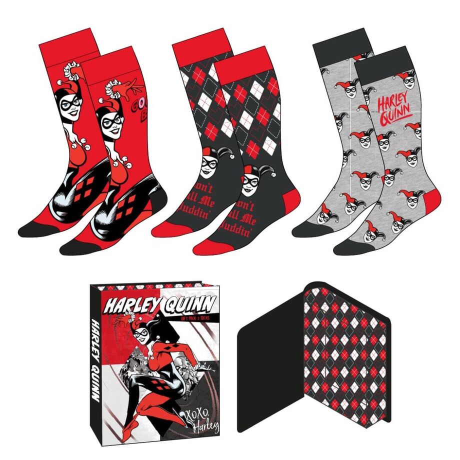Set 3 calcetines Harley Quinn DC Comics adulto - Frikibase.com