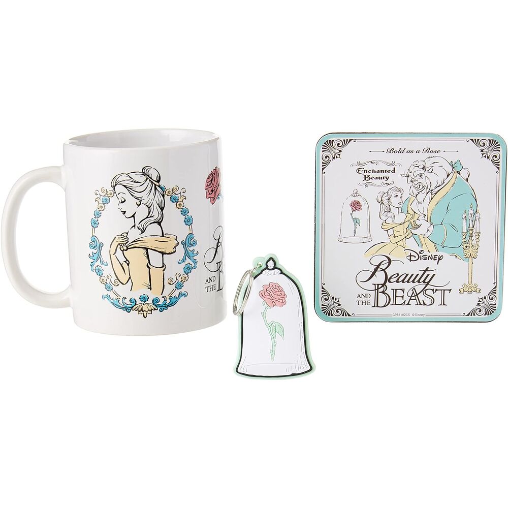 Set Taza + llavero + posavasos La Bella y la Bestia Disney - Frikibase.com