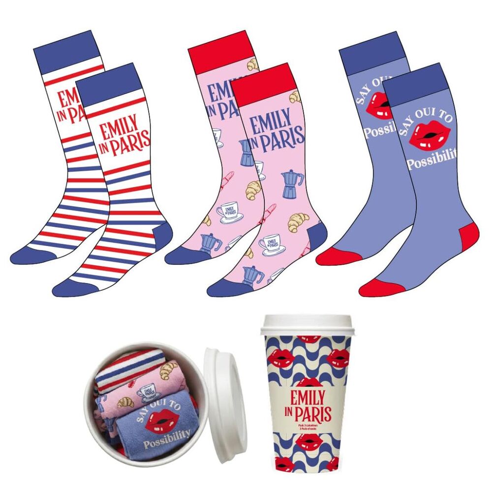 Set 3 pares calcetines Emily en Paris adulto surtido - Frikibase.com
