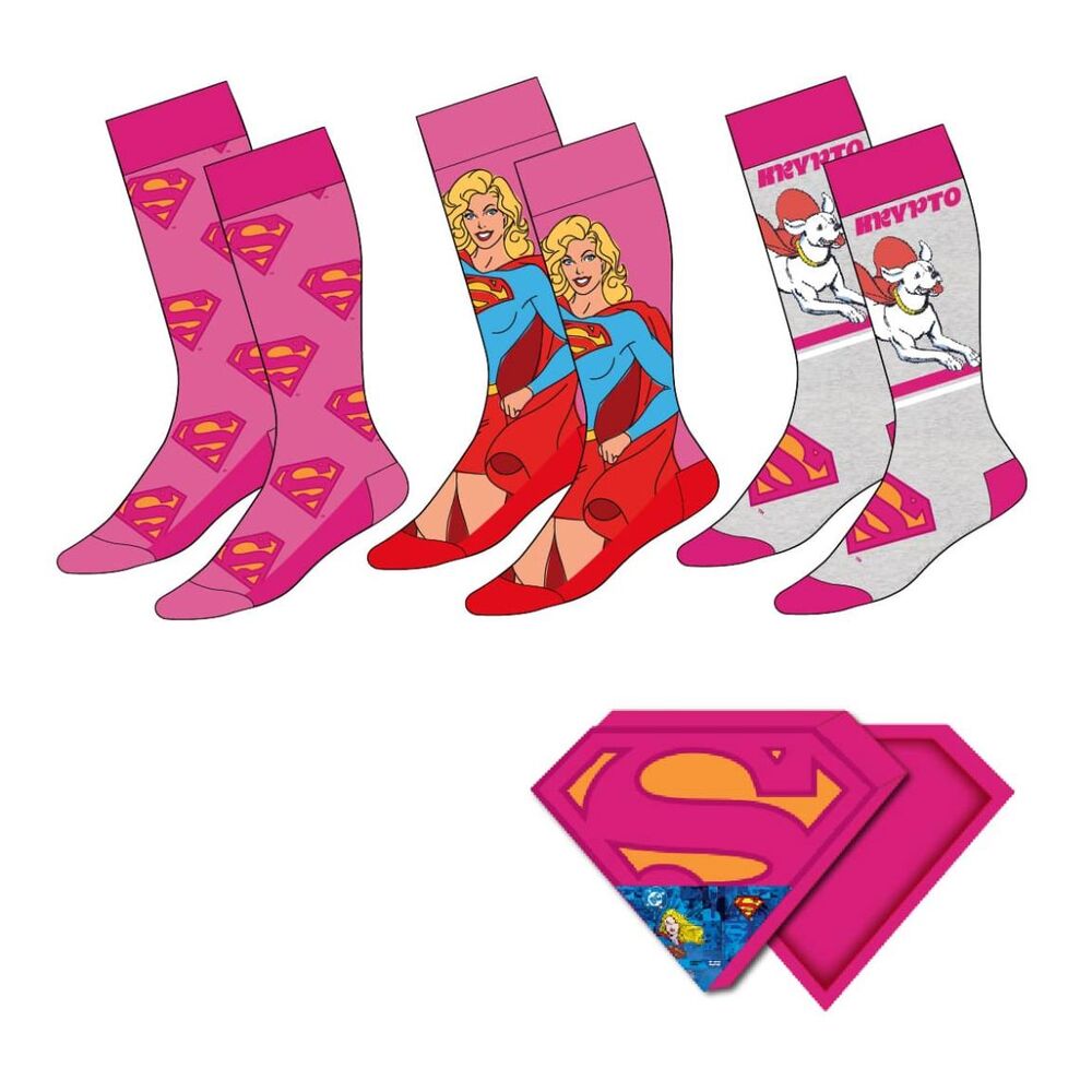 Set 3 pares calcetines Supergirl Superman DC Comics adulto surtido - Frikibase.com