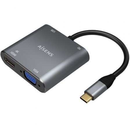 Conversor Aisens A109-0626/ HDMI Hembra - VGA Hembra - USB Tipo-C Macho - USB Hembra - USB Tipo-C Hembra/ 15cm/ Gris - Frikibase