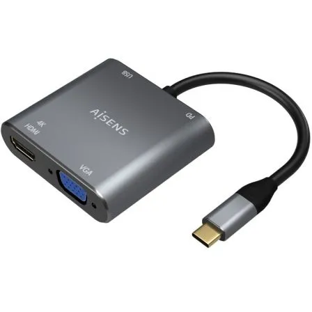 Conversor Aisens A109-0626/ HDMI Hembra - VGA Hembra - USB Tipo-C Macho - USB Hembra - USB Tipo-C Hembra/ 15cm/ Gris - Frikibase