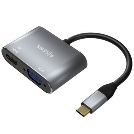 Conversor Aisens A109-0627/ HDMI Hembra - VGA Hembra - USB Tipo-C Macho/ 15cm/ Gris - Frikibase