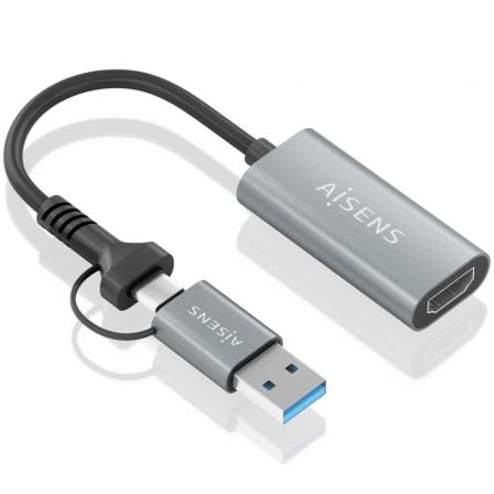 Conversor HDMI Aisens A109-0913/ USB + USB Tipo-C 3.1 Macho - HDMI Macho/ 15cm/ Gris - Frikibase