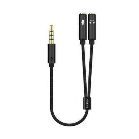 Cable Estéreo Aisens A128-0416/ Jack 3.5 Macho - 2x Jack 3.5 Hembra/ 25cm/ Negro - Frikibase