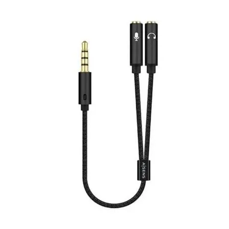 Cable Estéreo Aisens A128-0416/ Jack 3.5 Macho - 2x Jack 3.5 Hembra/ 25cm/ Negro - Frikibase