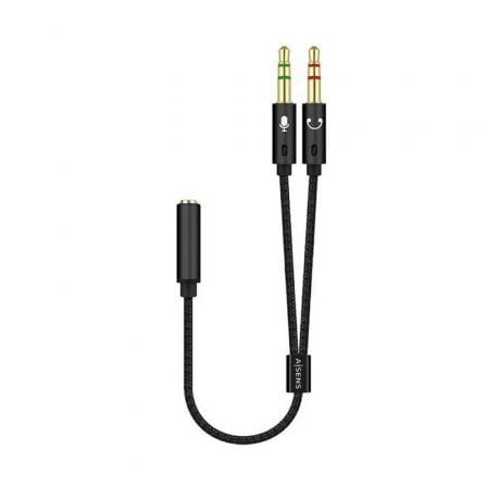 Cable Estéreo Aisens A128-0418/ Jack 3.5 Hembra - 2x Jack 3.5 Macho/ 25cm/ Negro - Frikibase