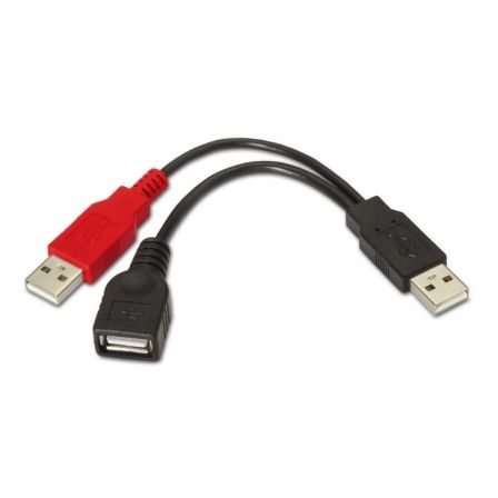 Cable USB 2.0 + Alimentación Aisens A101-0030/ USB Hembra + USB Macho - USB Macho/ Hasta 2.5W/ 60Mbps/ 15cm/ Negro/ Rojo - Frikibase
