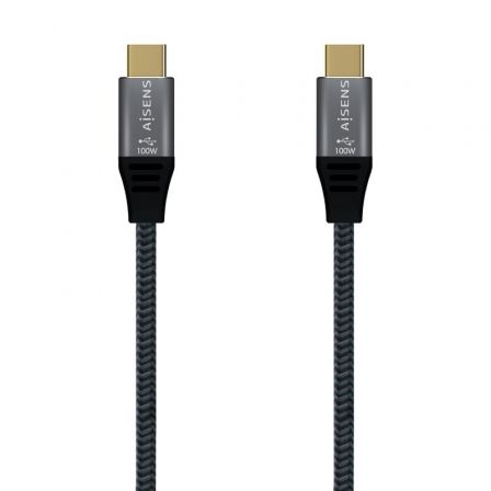Cable USB 2.0 Tipo-C Aisens A107-0629 5A 100W/ USB Tipo-C Macho - USB Tipo-C Macho/ Hasta 100W/ 480Mbps/ 2m/ Gris - Frikibase