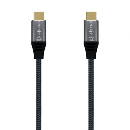 Cable USB 3.2 Tipo-C Aisens A107-0634 20GBPS 5A 100W/ USB Tipo-C Macho - USB Tipo-C Macho/ Hasta 100W/ 20Gbps/ 2m/ Gris - Frikibase