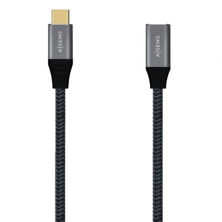 Cable Alargador USB 3.2 Tipo-C Aisens A107-0635 20GBPS 5A 100W/ USB Tipo-C Macho - USB Tipo-C Hembra/ Hasta 100W/ 2500Mbps/ 1m/ Gris - Frikibase