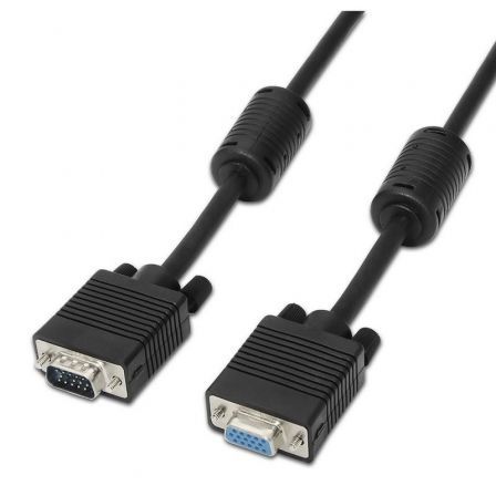 Cable Alargador SVGA Aisens A113-0078/ VGA Macho - VGA Hembra/ Hasta 3W/ 10Mbps/ 1.8m/ Negro - Frikibase