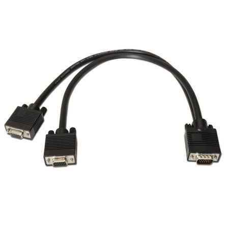 Cable Duplicador SVGA Aisens A113-0081/ VGA Macho - 2x VGA Hembra/ Hasta 3W/ 10Mbps/ 45cm/ Negro - Frikibase