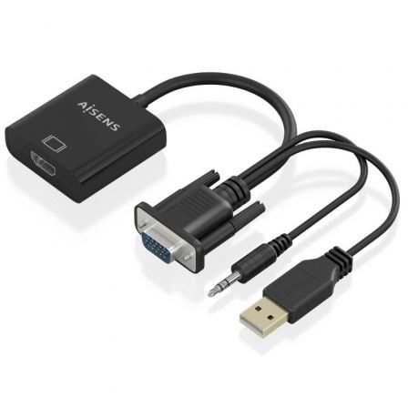 Cable Conversor Aisens A115-0872 SVGA Macho - USB Macho/ Jack Macho - HDMI Hembra/ 20cm/ Negro - Frikibase