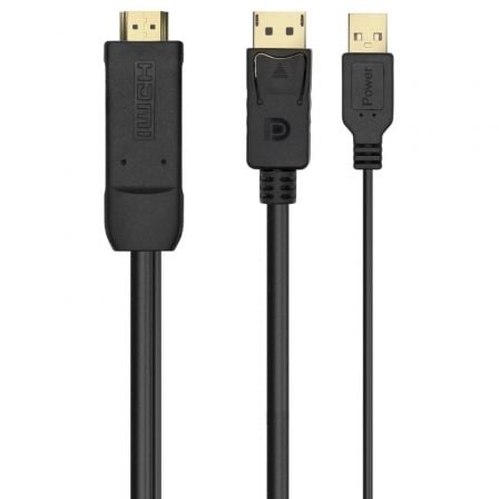 Cable Conversor Aisens A122-0641/ HDMI Macho - DisplayPort Macho + USB Macho/ Hasta 10W/ 2250Mbps/ 10cm + 1.8m/ Negro - Frikibase
