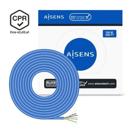 Bobina de Cable RJ45 UTP AWG24 LSZH CPR Dca Aisens A135-0662 Cat.6/ 100m/ Azul - Frikibase