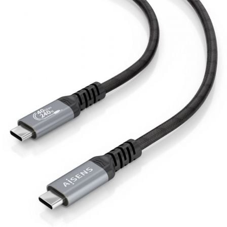 Cable USB 4.0 Tipo-C Aisens A156-0994/ USB Tipo-C Macho - USB Tipo-C Macho/ Hasta 240W/ 40Gbps/ 1m/ Negro - Frikibase
