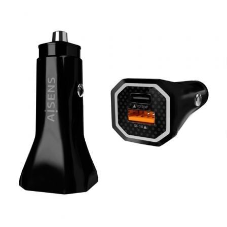 Cargador de Coche Aisens ASCH-CAR2PQC-BK/ 1xUSB-Tipo C/ 1xUSB/ 38W - Frikibase