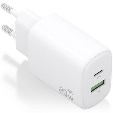 Cargador de Pared GaN Aisens A110-0909/ 1xUSB Tipo-C/ 1xUSB/ 20W/ Blanco - Frikibase