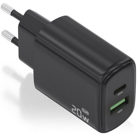 Cargador de Pared GaN Aisens A110-0910/ 1xUSB Tipo-C/ 1xUSB/ 20W/ Negro - Frikibase