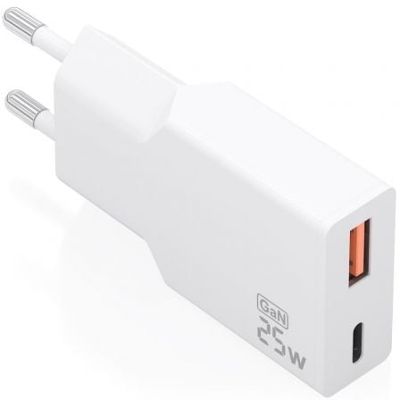 Cargador de Pared GaN Aisens A110-1000/ 1xUSB Tipo-C/ 1xUSB/ 25W/ Blanco - Frikibase