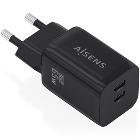 Cargador de Pared GaN Aisens A110-1030/ 2xUSB Tipo-C/ 65W/ Negro - Frikibase