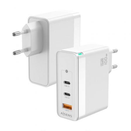 Cargador de Pared GaN Aisens ASCH-100W3P008-W/ 2xUSB Tipo-C/ 1x USB/ 100W - Frikibase