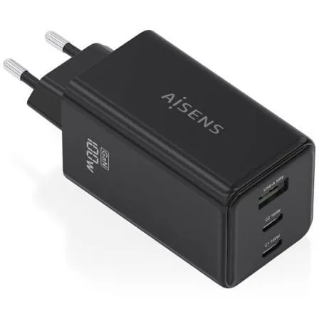 Cargador de Pared GaN Aisens ASCH-100W3P052-BK/ 2xUSB Tipo-C/ 1xUSB/ 100W - Frikibase
