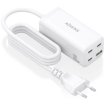 Cargador Sobremesa GaN Aisens ASCH-100W4P053-W/ 3xUSB Tipo-C/ 1xUSB/ 100W - Frikibase