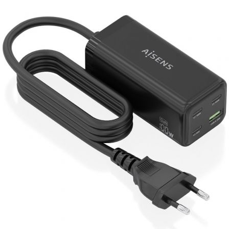 Cargador Sobremesa GaN Aisens ASCH-100W4P054-BK/ 3xUSB Tipo-C/ 1xUSB/ 100W - Frikibase