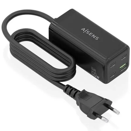 Cargador Sobremesa GaN Aisens ASCH-100W4P054-BK/ 3xUSB Tipo-C/ 1xUSB/ 100W - Frikibase