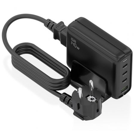 Cargador Sobremesa GaN Aisens ASCH-140W4P056-BK/ 3xUSB Tipo-C/ 1xUSB/ 140W - Frikibase